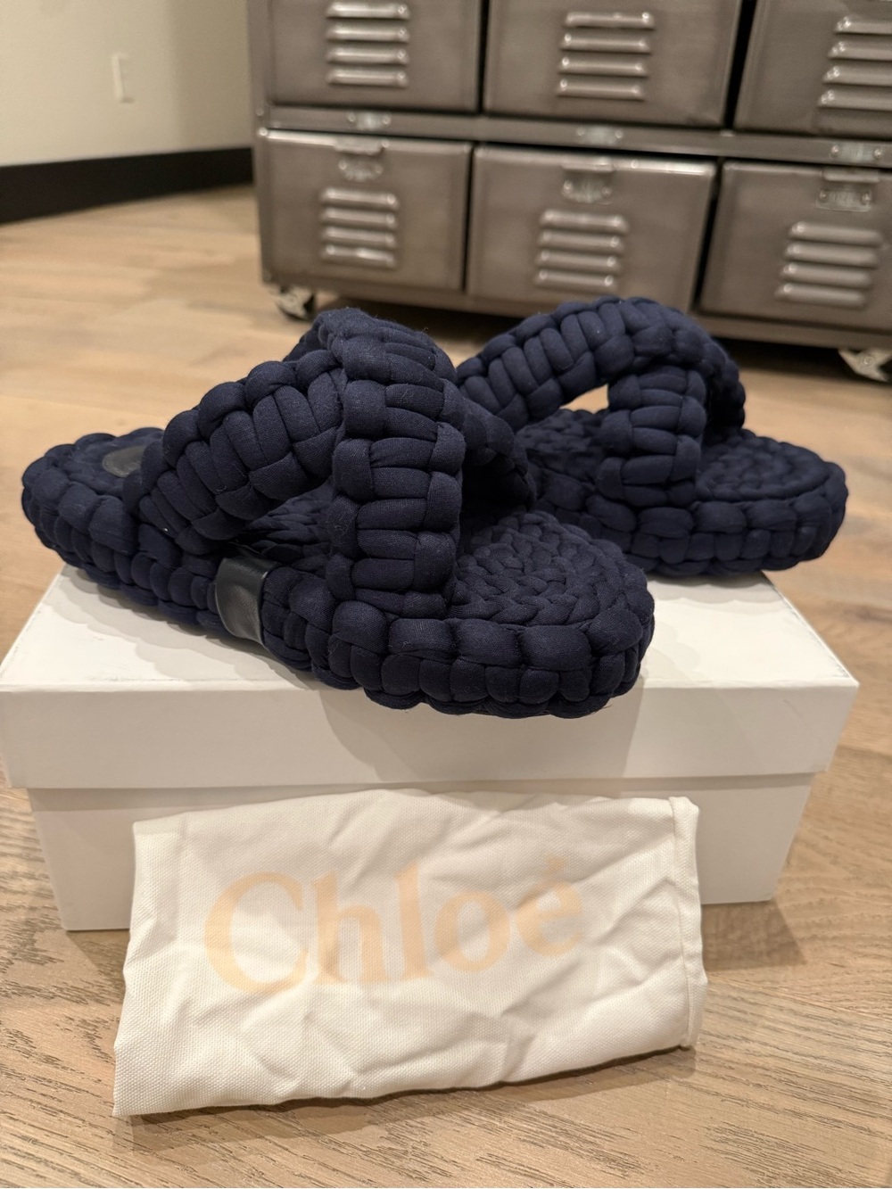 Chloe Dark Navy Kamy Braided Slide Sandals